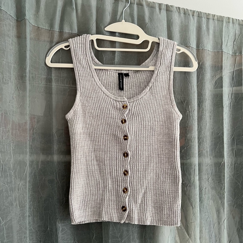 Gray Knit Button Up Tank Top